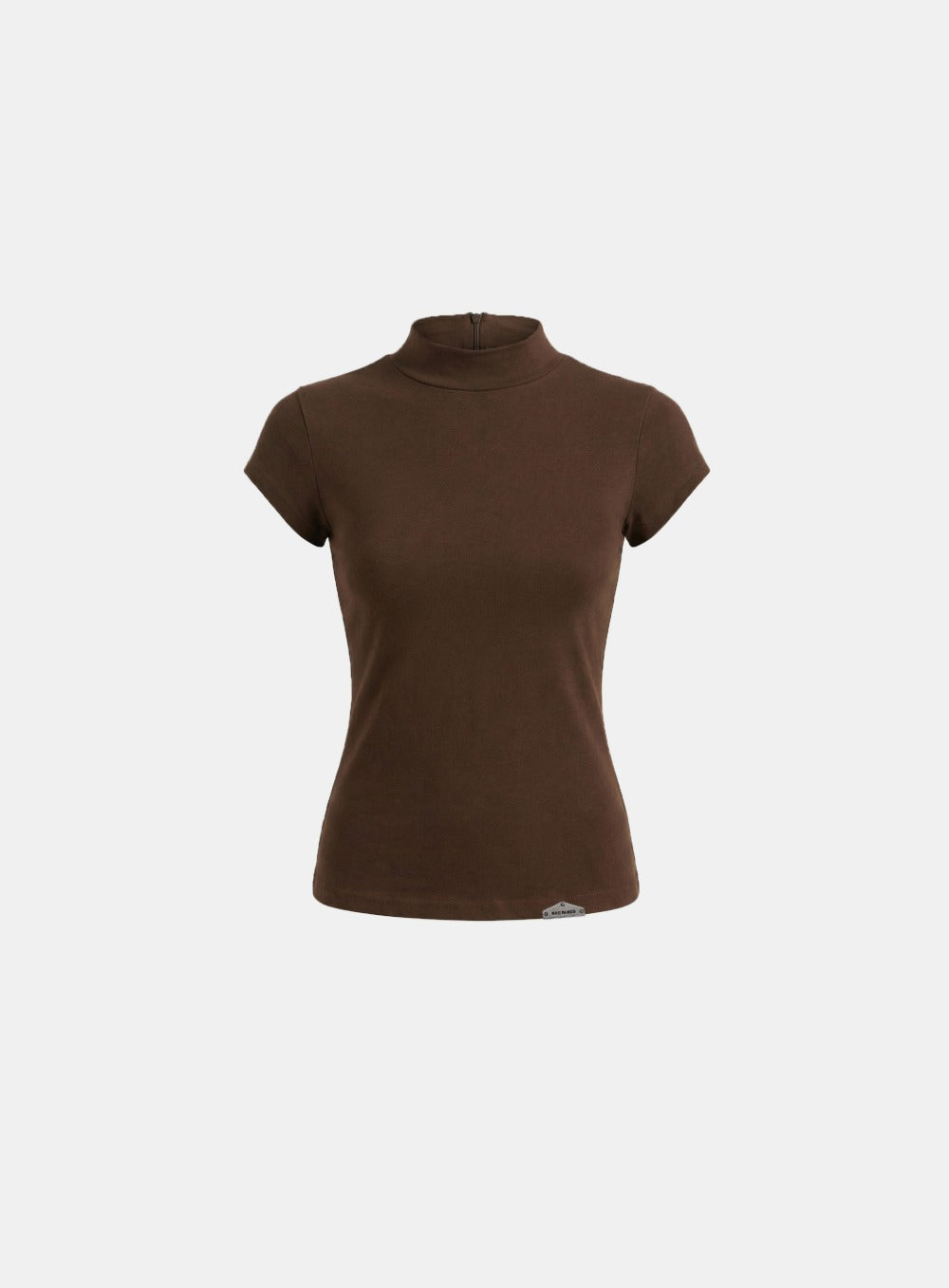 [w-tee26-067] Viper Logo Mock-Neck Cap Sleeve - Brown