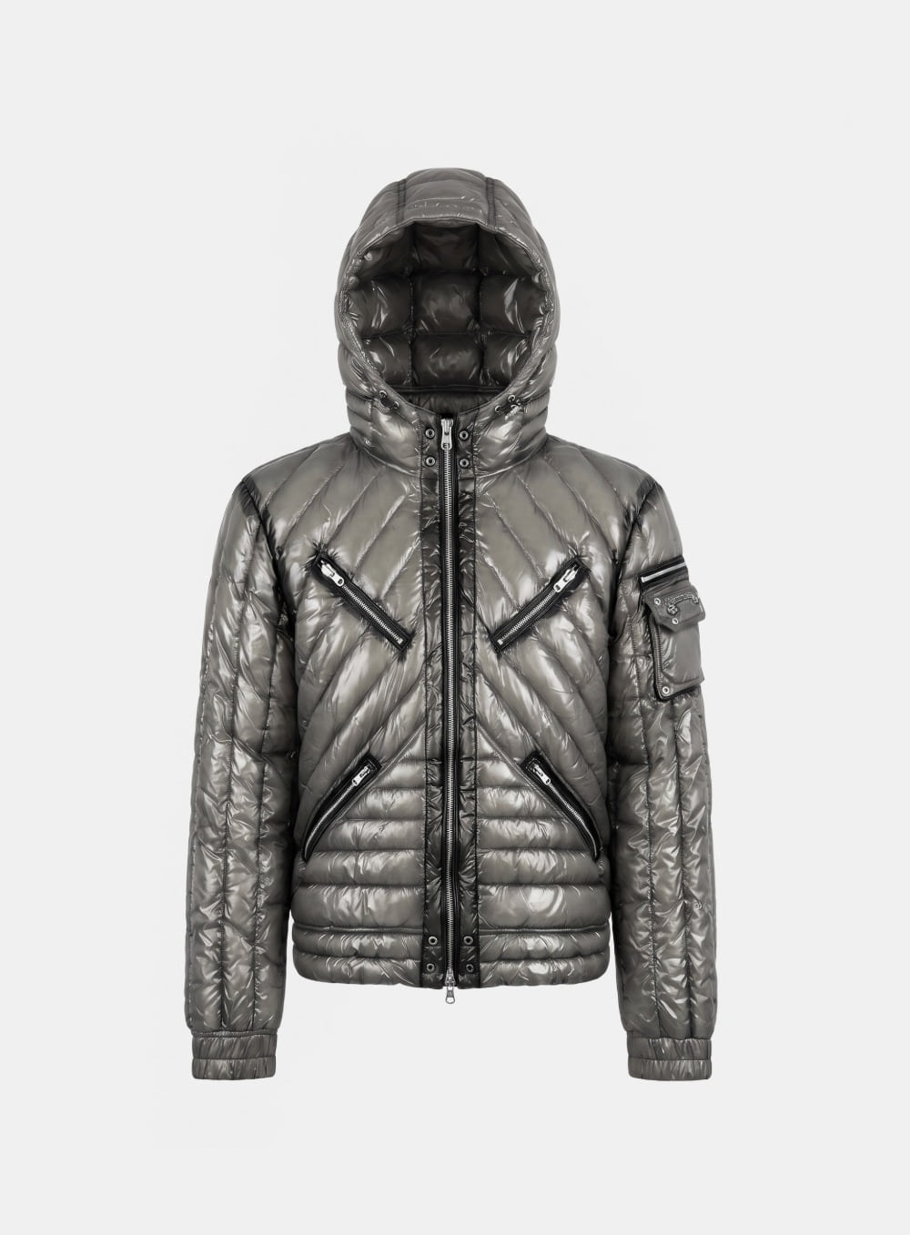 [﻿PREORDER]  [w-jkt26-075] Chevron 321 Lightweight Hooded Puffer – Charcoal