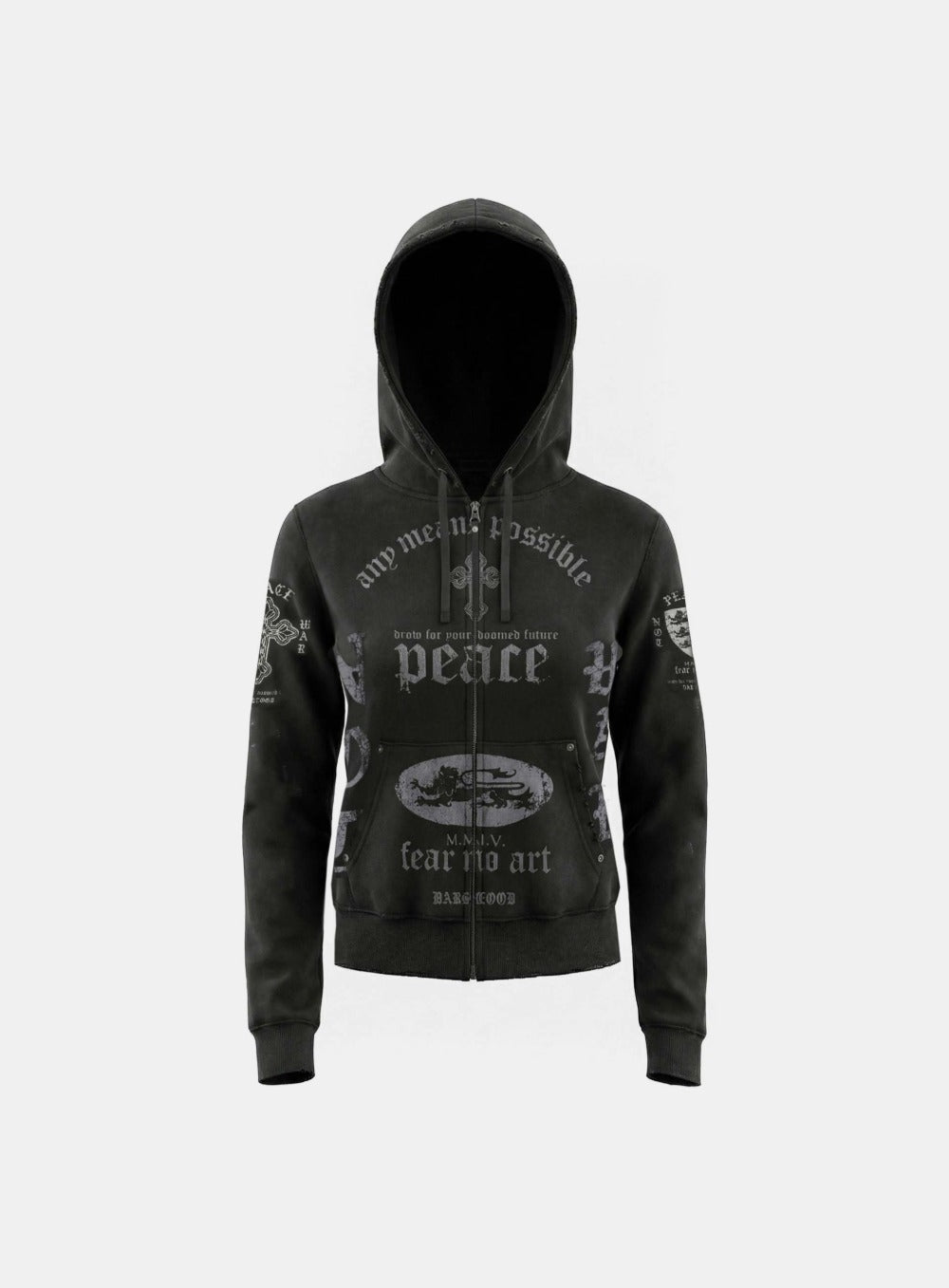 PEACE NOT WAR Hooded Zip-Up - Dusty Black