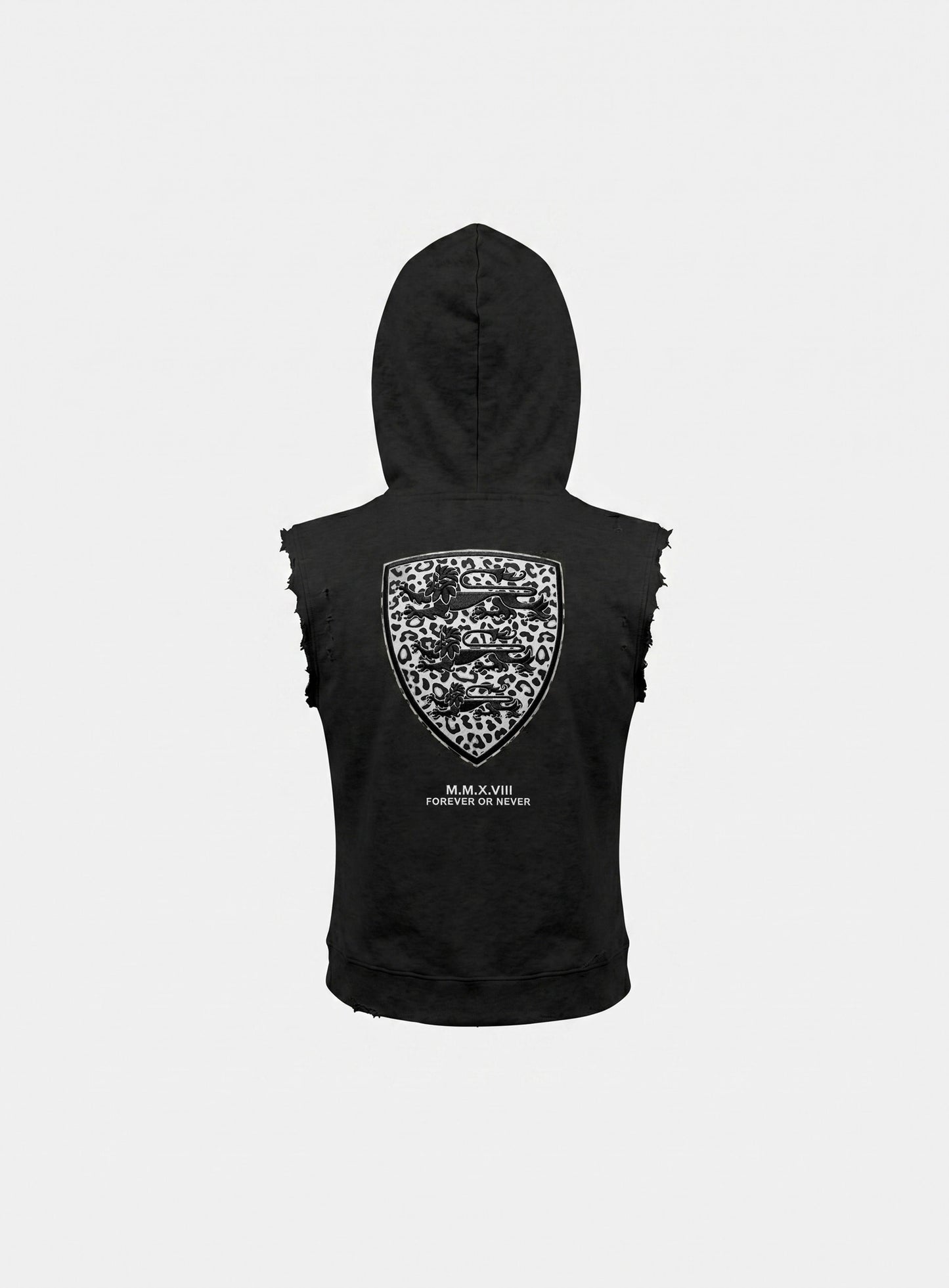 [w-hde26-040] Curved Logo Sleeveless Zip-Up Hoodie - Leopard Black