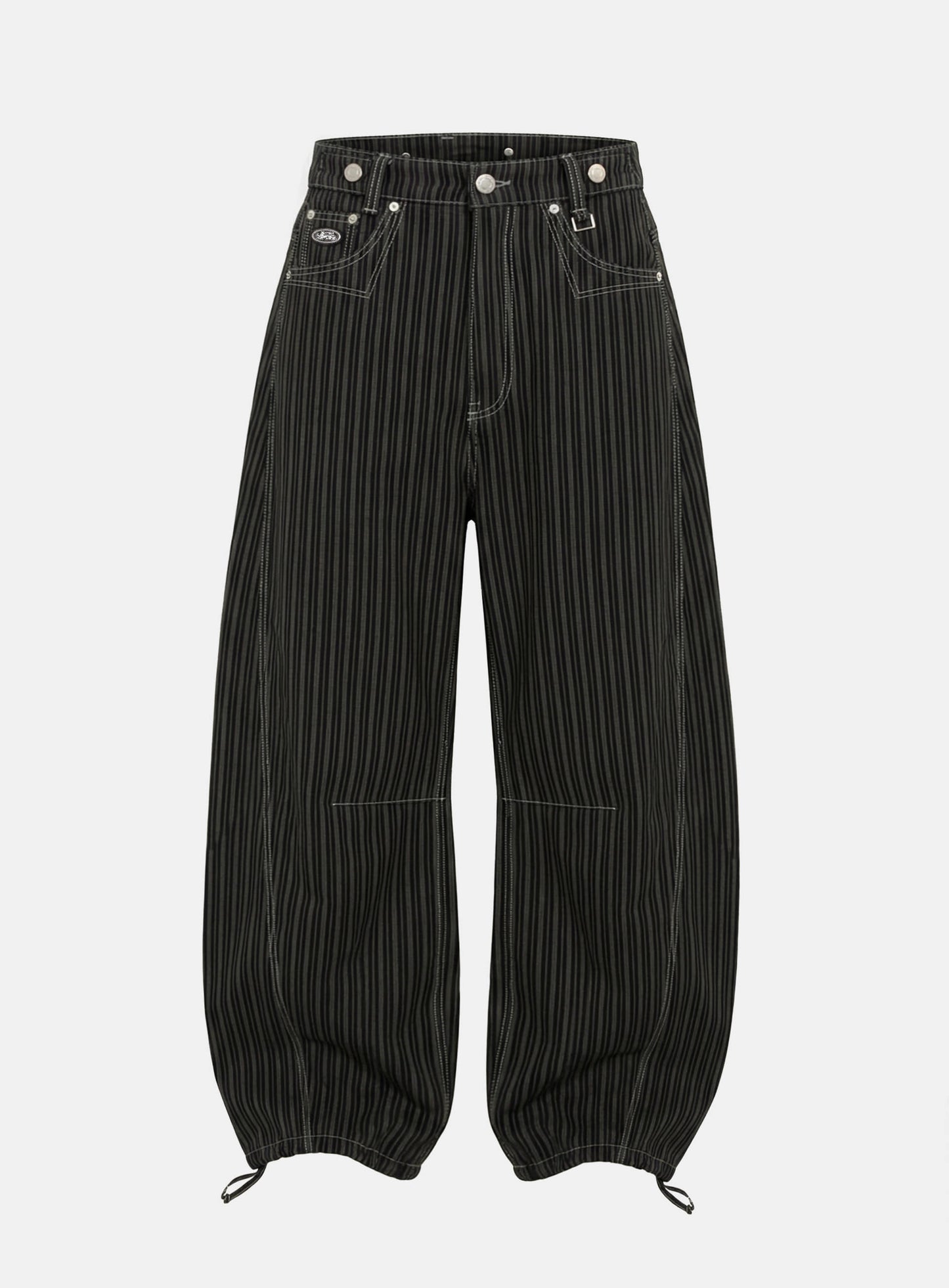 [w-pts25-125] 0509 Shinchiback Semi-Curved Pants - Charcoal/Striped
