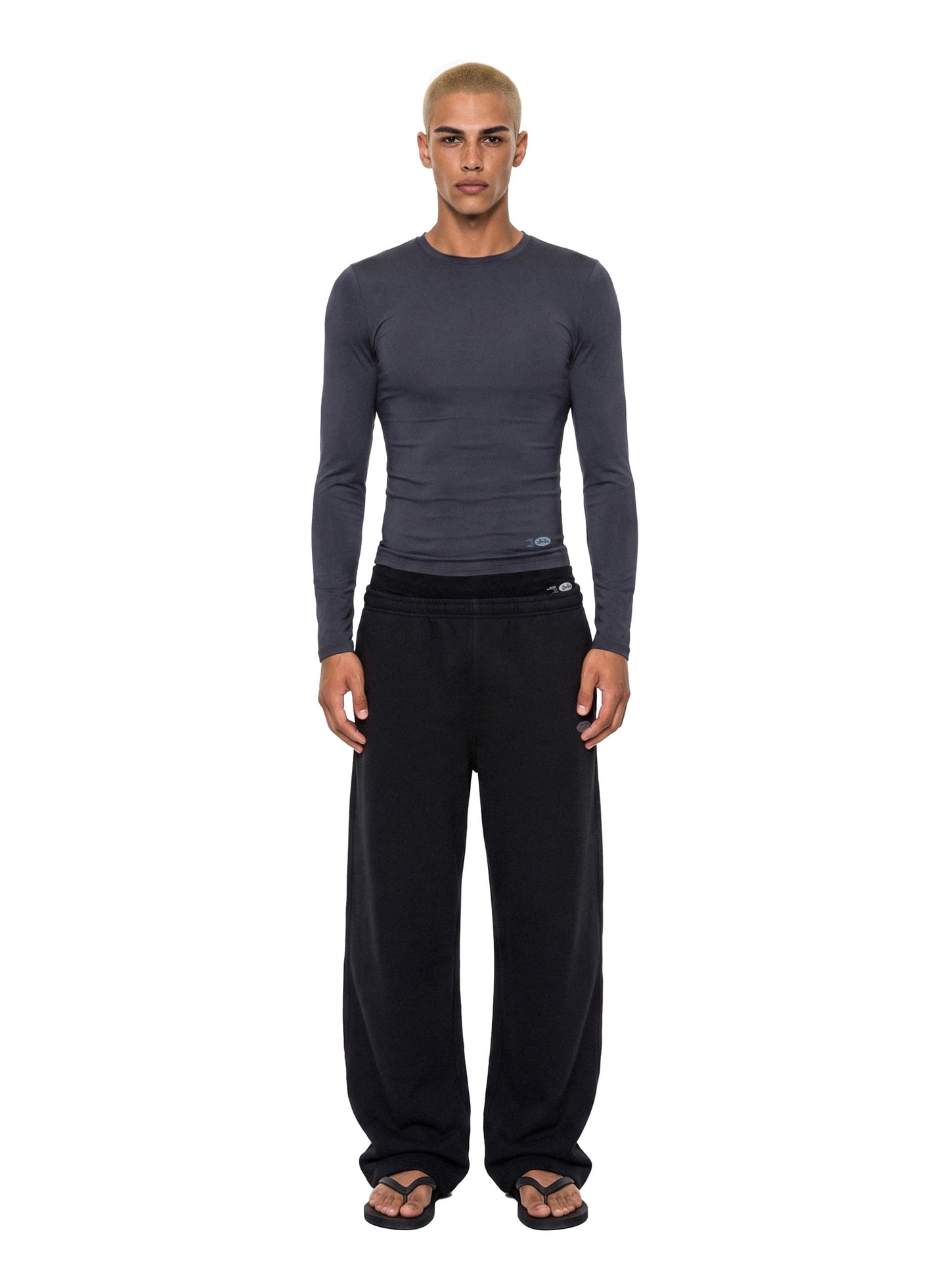[w-tee26-087] Everyday Crew Neck Long Sleeve T-Shirt - Charcoal