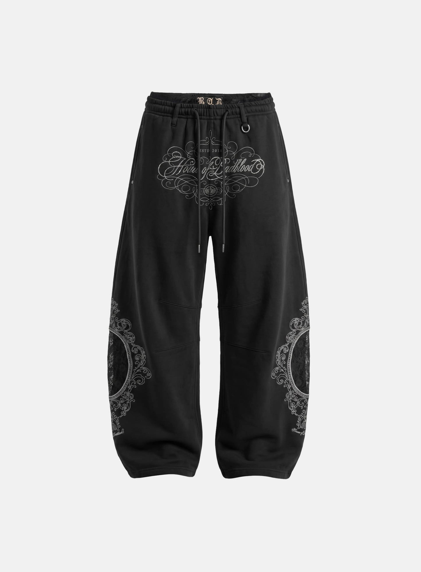 [w-pts26-127] H.B.B. Royal Lace Rhinestone Lightweight Jogger Pants - Black