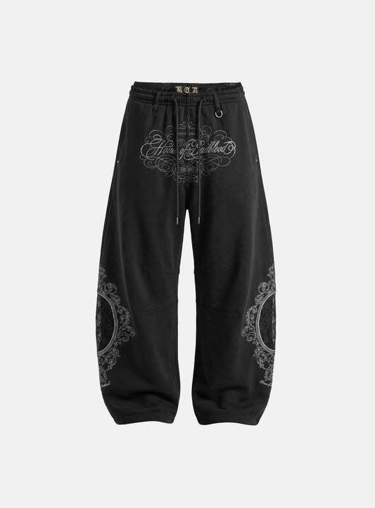 [w-pts26-127] H.B.B. Royal Lace Rhinestone Lightweight Jogger Pants - Black