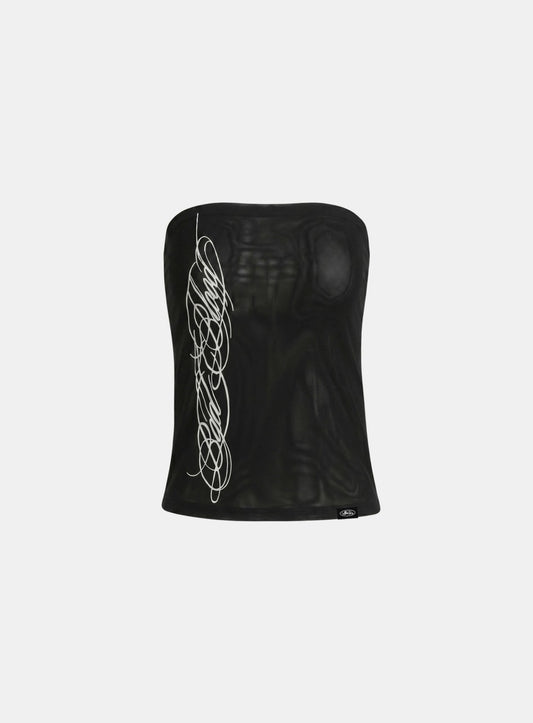 [AQUA] [w-tnk26-053] Dark Classic 2 Mesh Long Tube Top - Black