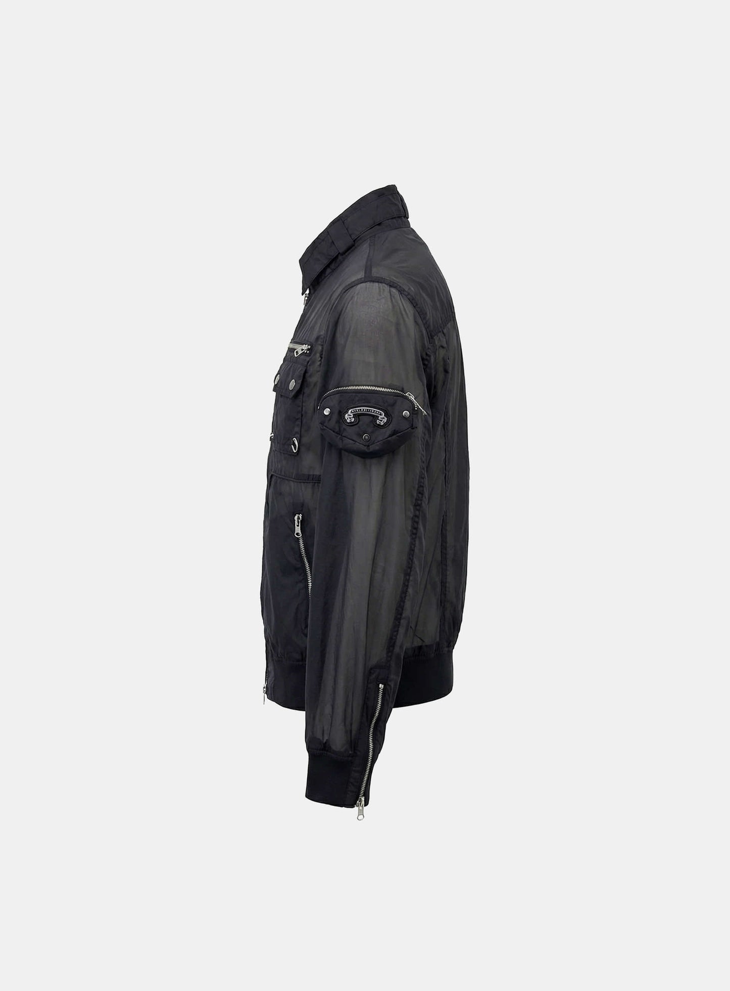 [w-jkt26-034] Daytona High-Neck Lightweight Nylon Bomber Jacket - Black