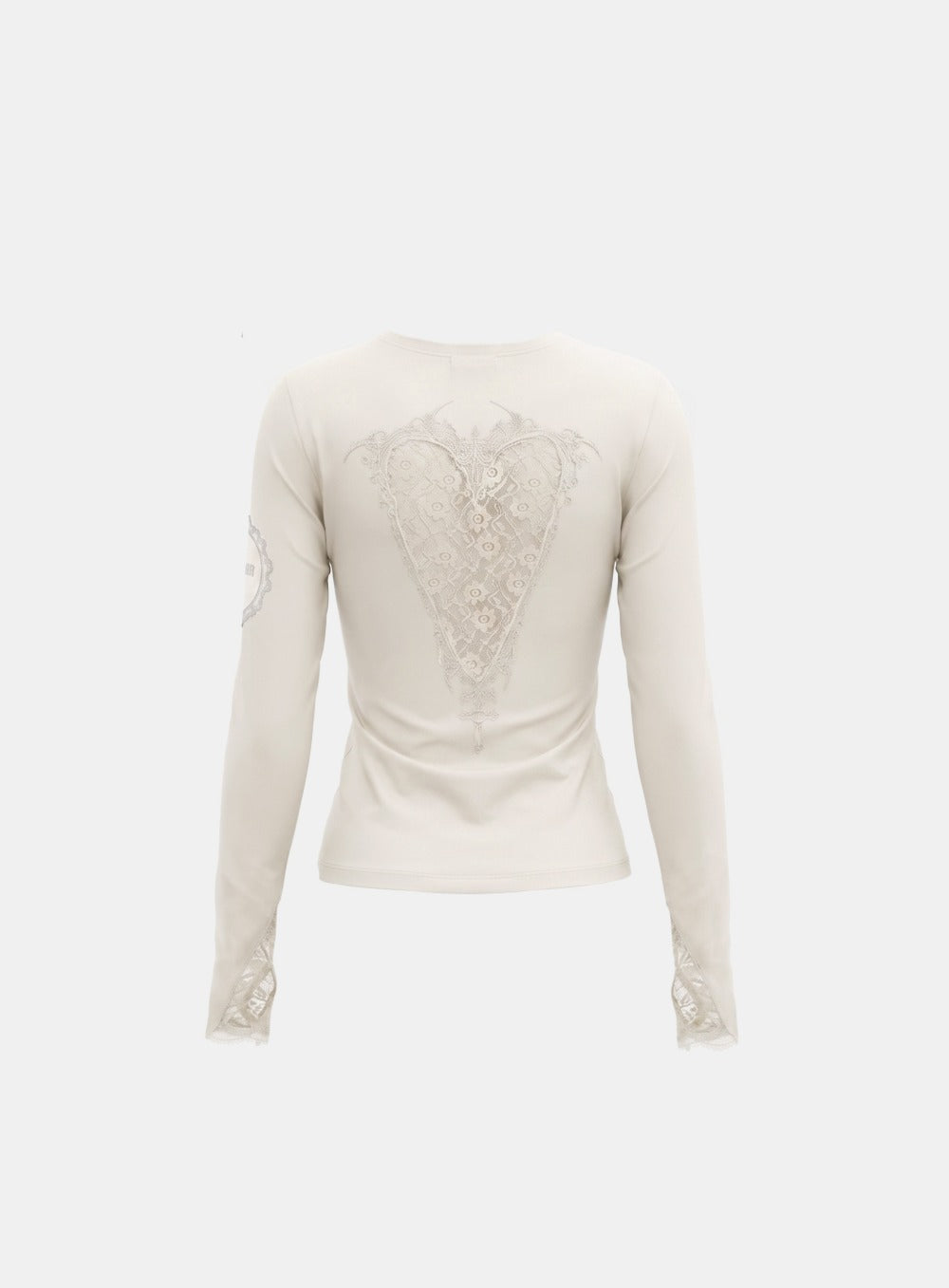 [w-tee26-291] H.B.B. Lace Back Point Crew Neck Long Sleeve - White