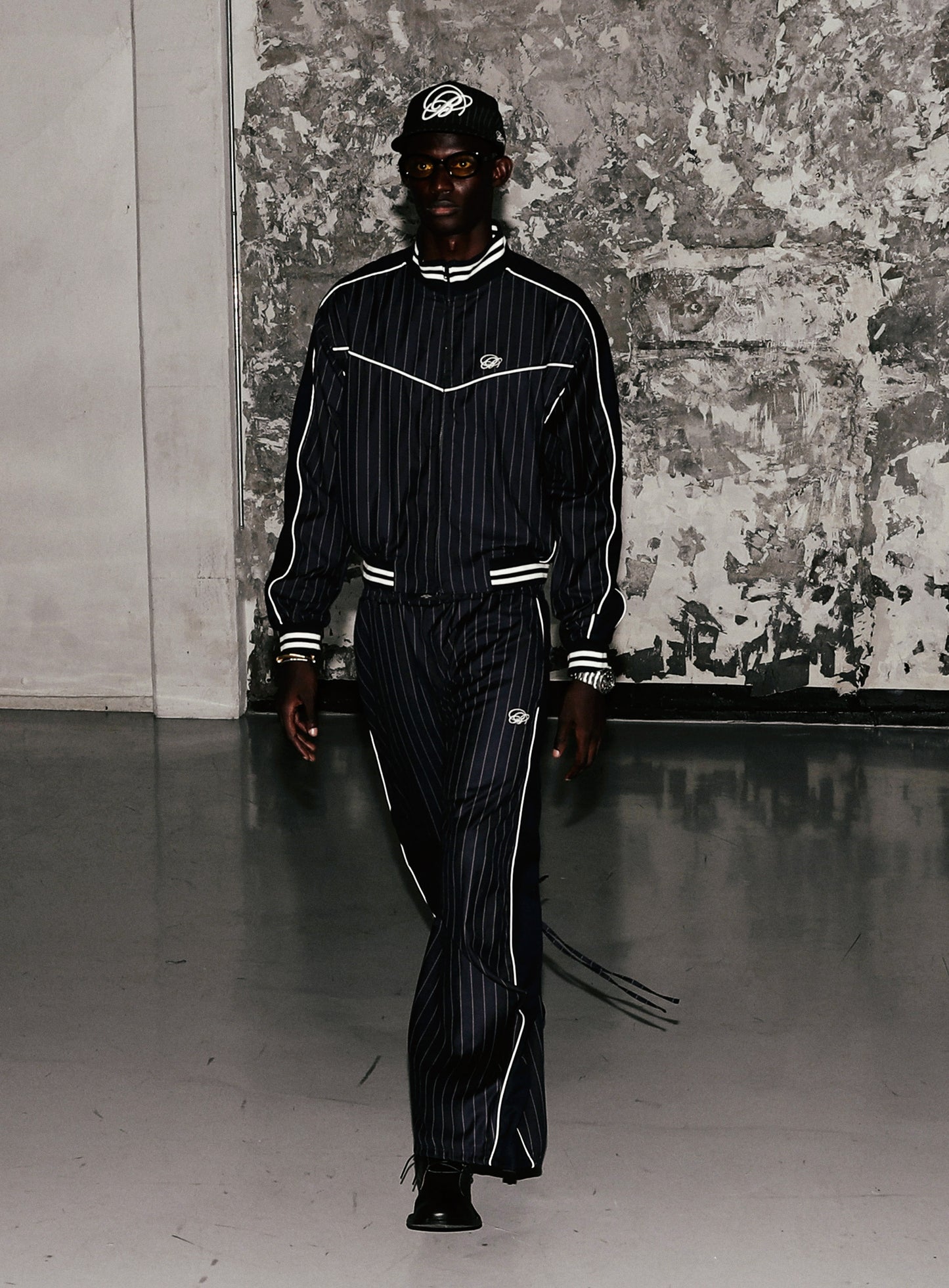 Dark Classic Pinstripe Track Jacket - Navy