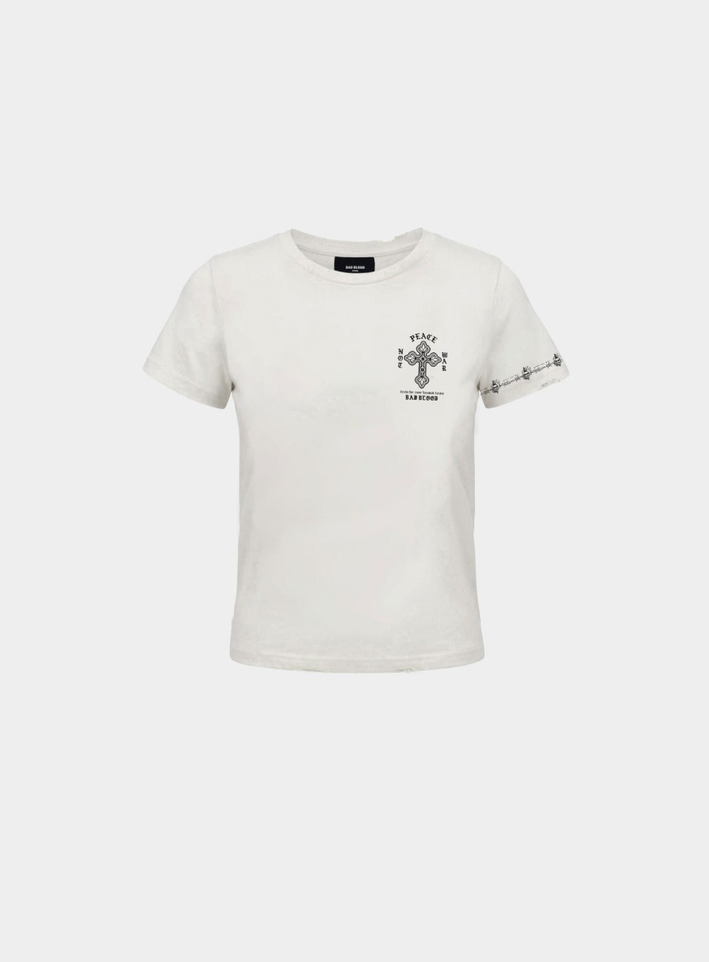 [w-tee26-153] Peace Not War Print 1/2 T-Shirt - White
