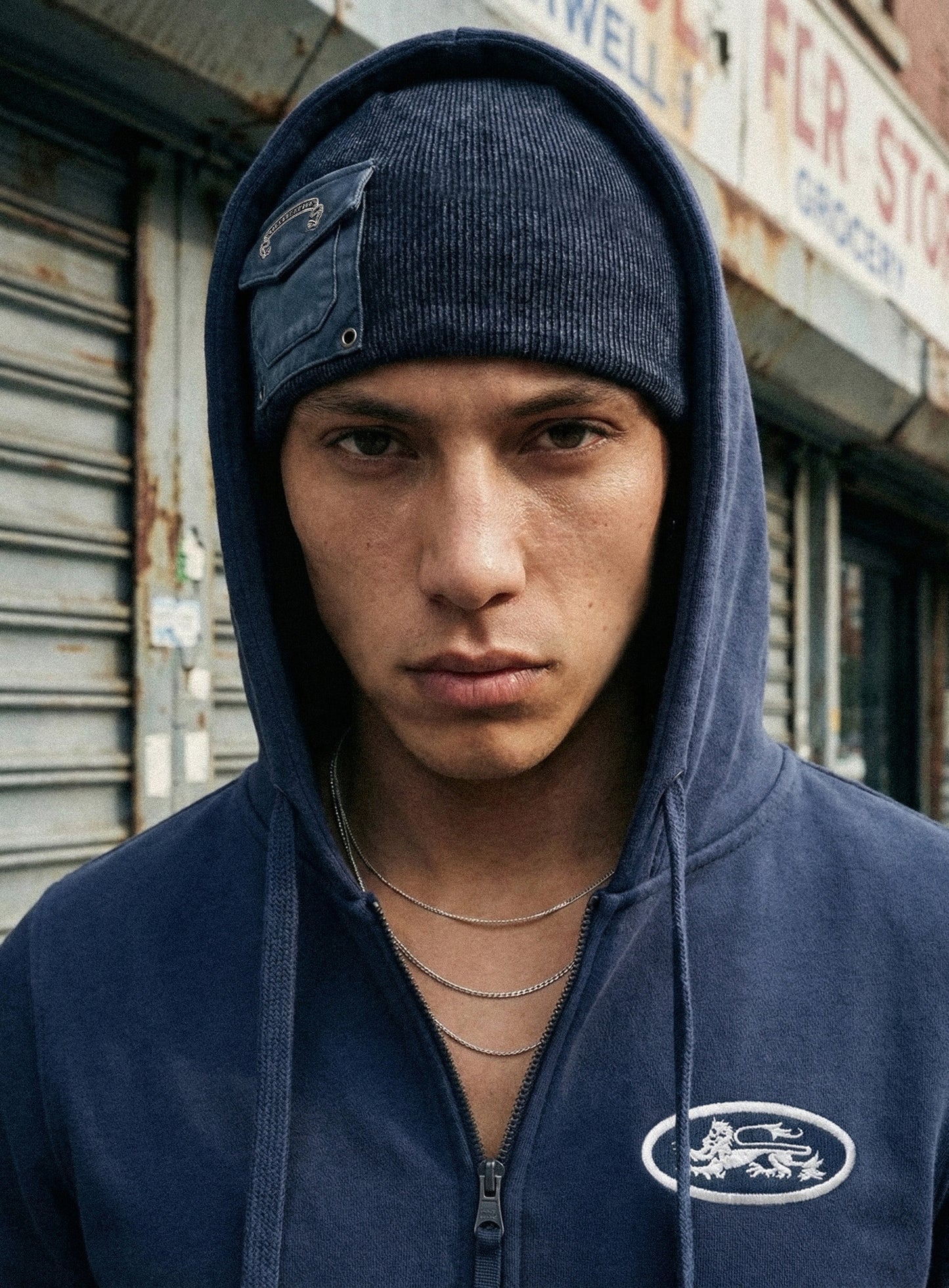 [w-hat26-001] Viper Logo Cotton Rib Pocket Beanie - Blue
