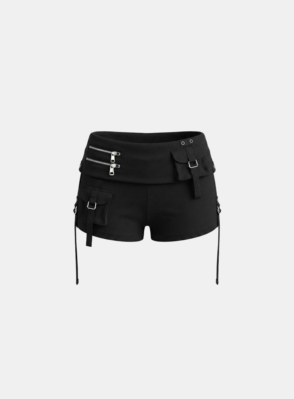 [w-srt26-025] Delta Utility Cotton Rib Foldover Shorts - Black