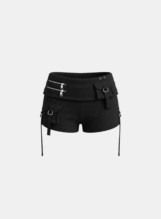 [w-srt26-025] Delta Utility Cotton Rib Foldover Shorts - Black