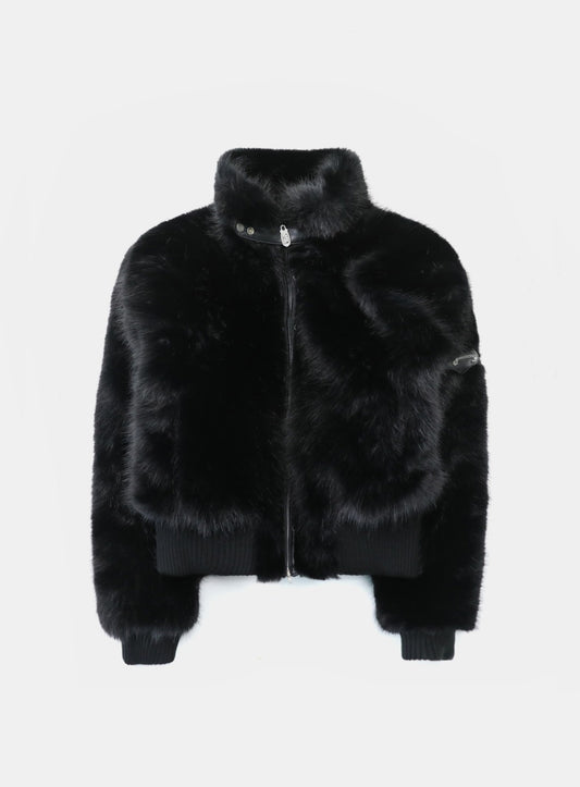 [w-jkt25-054] Viper81 High Neck Fur Jacket - Black