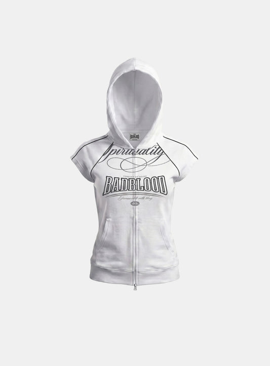 [w-hde26-036] 90s Vintage Club 1/2 Jersey Zip-Up Hoodie - White