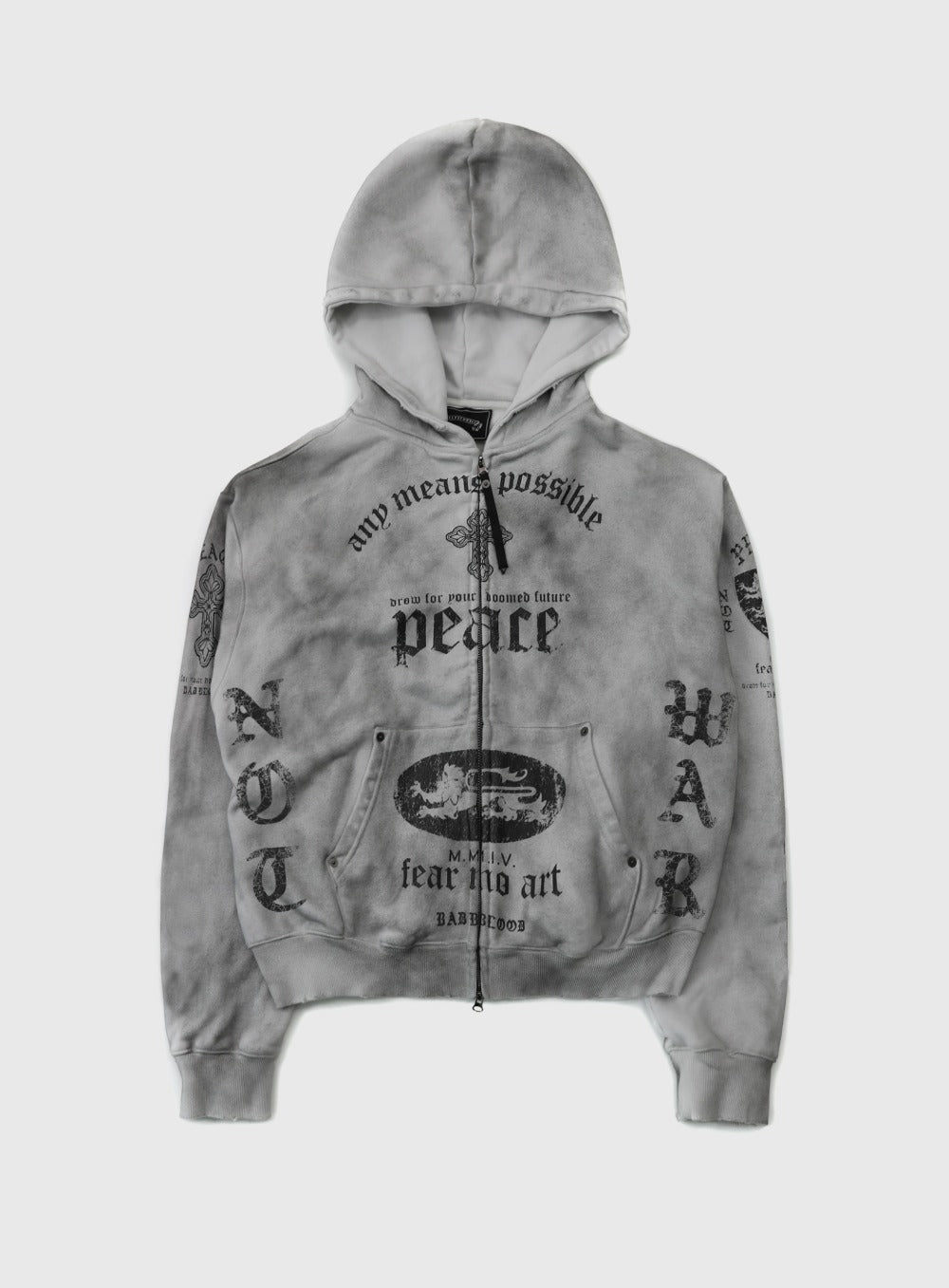 PEACE NOT WAR Hooded Zip-Up - Dusty White