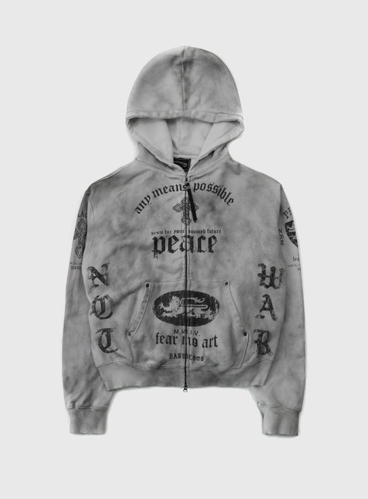 PEACE NOT WAR Hooded Zip-Up - Dusty White