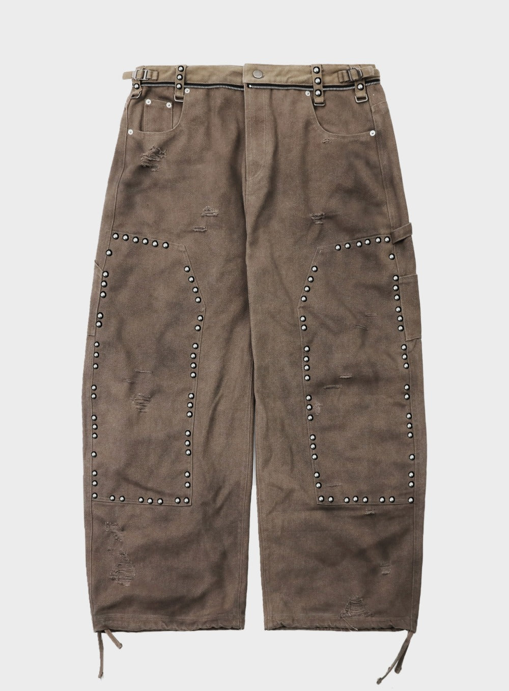 [w-pts25-082] Studded Carpenter Curved Pants - Brown
