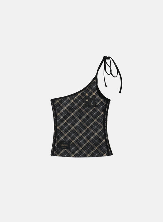 Vintage Club One Shoulder Tank - Checkblack