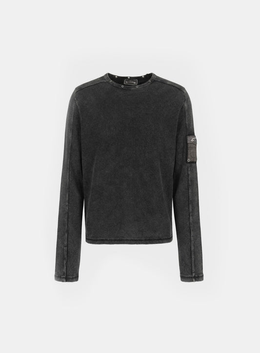 [w-tee26-003] Viper Cotton Rib Round Neck Long Sleeve - Black