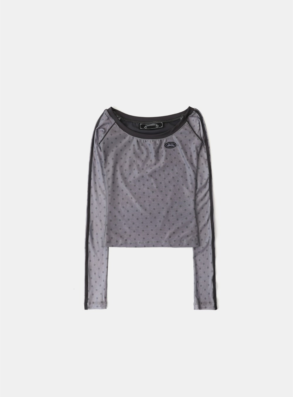 [AQUA] Splash Dot Off-Shoulder Top - Grey