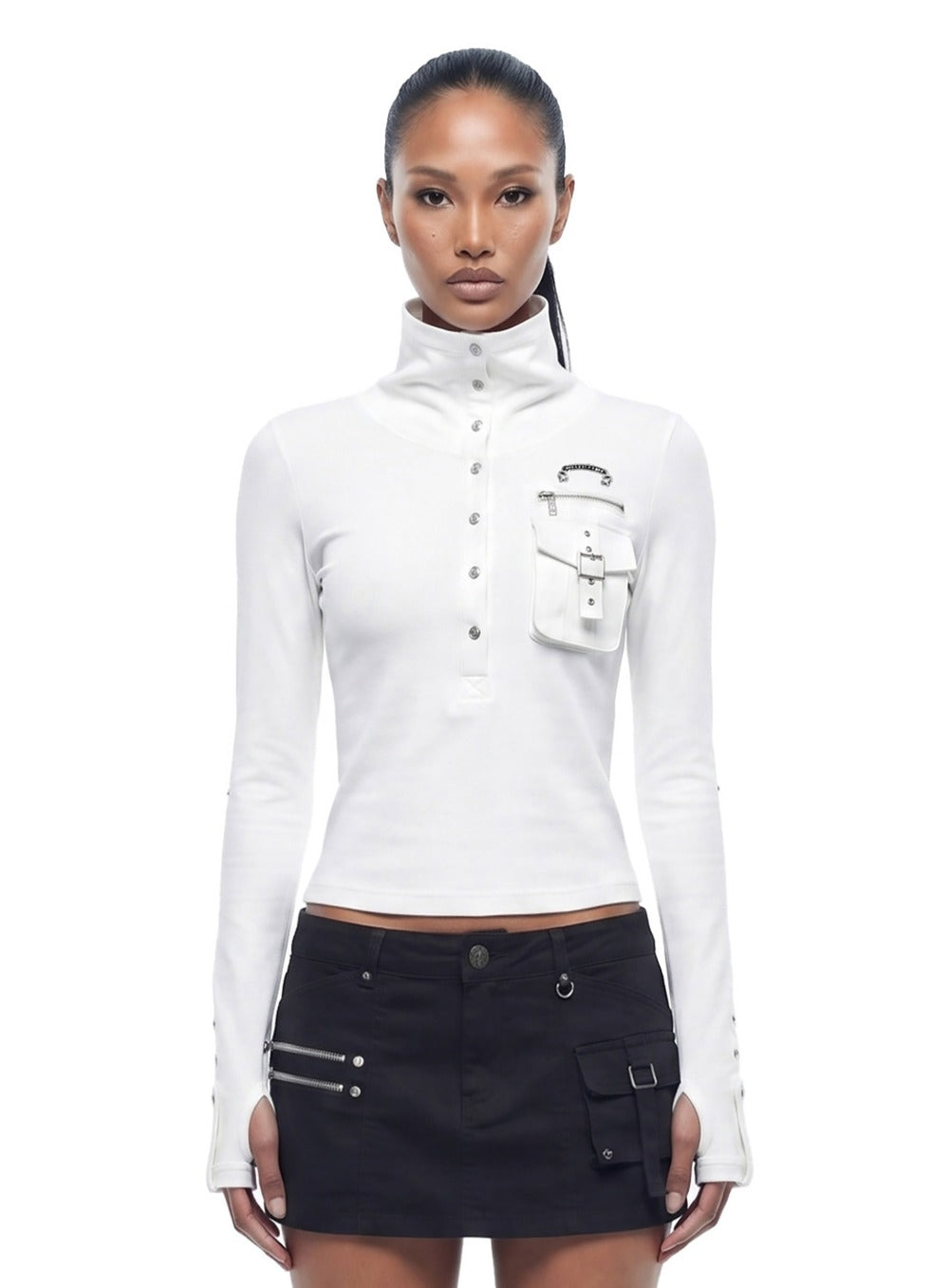w-tee26-264 Viper Turtleneck Henley Long Sleeve - White
