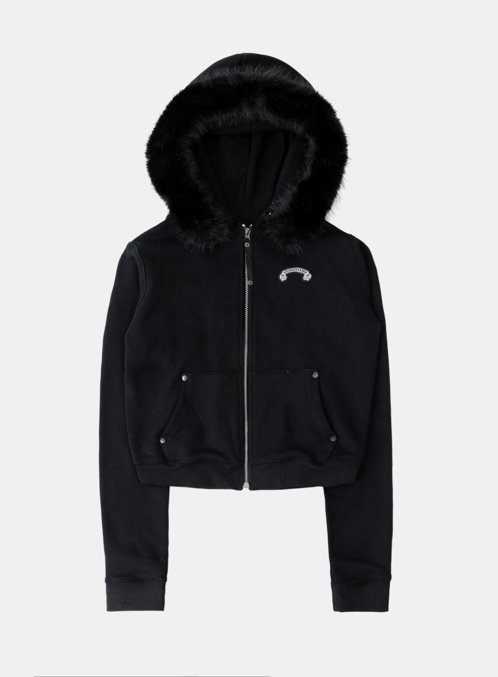 Cosmo11 Detachable Fur Hooded Zip-Up - Black