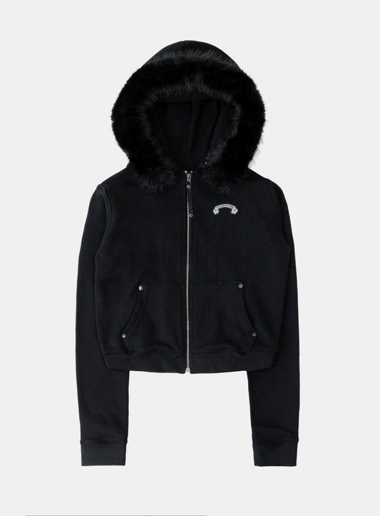 Cosmo11 Detachable Fur Hooded Zip-Up - Black