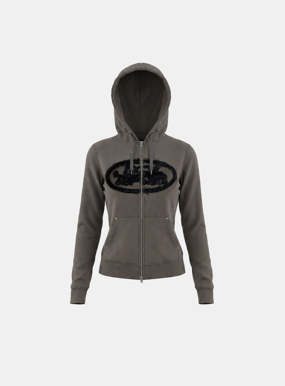[w-hde26-060] Mystic Capsule Patch Zip-up Hoodie – Charcoal