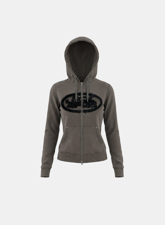 [w-hde26-060] Mystic Capsule Patch Zip-up Hoodie – Charcoal