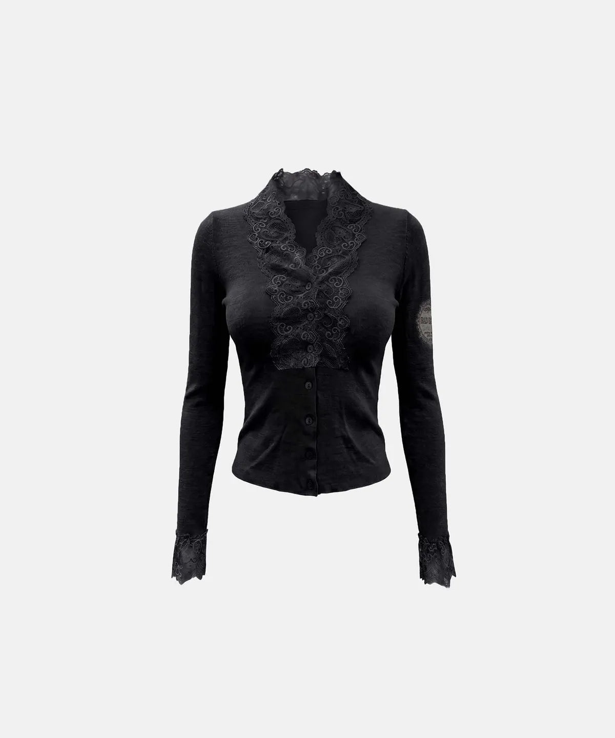 [w-cdg26-007] H.B.B. V-NECK Lace Cardigan- Black