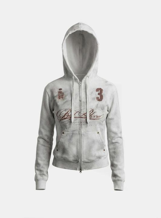 Royal Classic Distressed Hooded Zip-Up - White