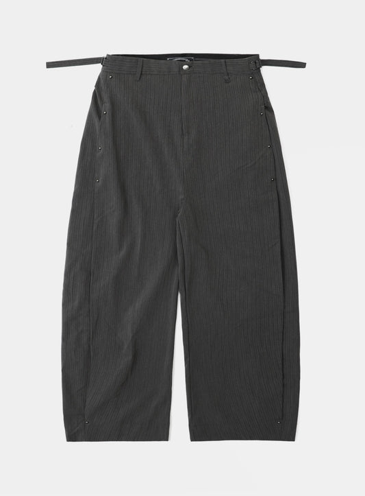 101 Studded Curved Slacks - Charcoal/Striped
