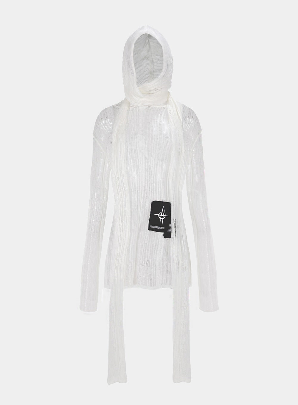 Ripped knit hooded sweater - Ivory