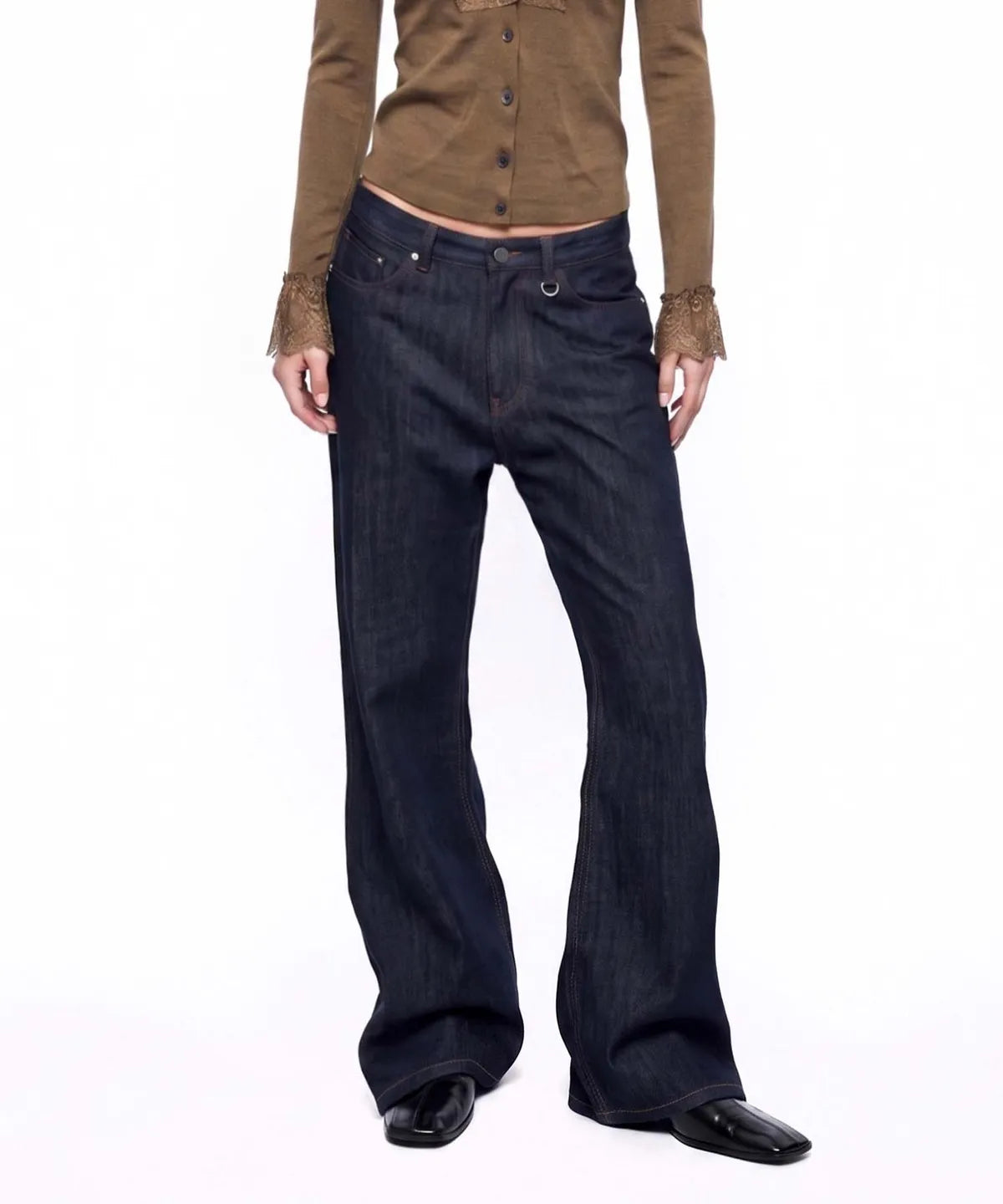 [w-pts26-133] 0129 LOW CROTCH Regular Curve Bootcut Pants - Rigid Blue Denim