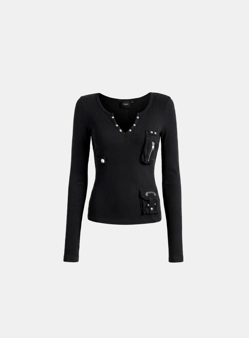 [w-tee26-260] Delta 2 Utility Cotton Rib Slit Crew Long Sleeve - Black