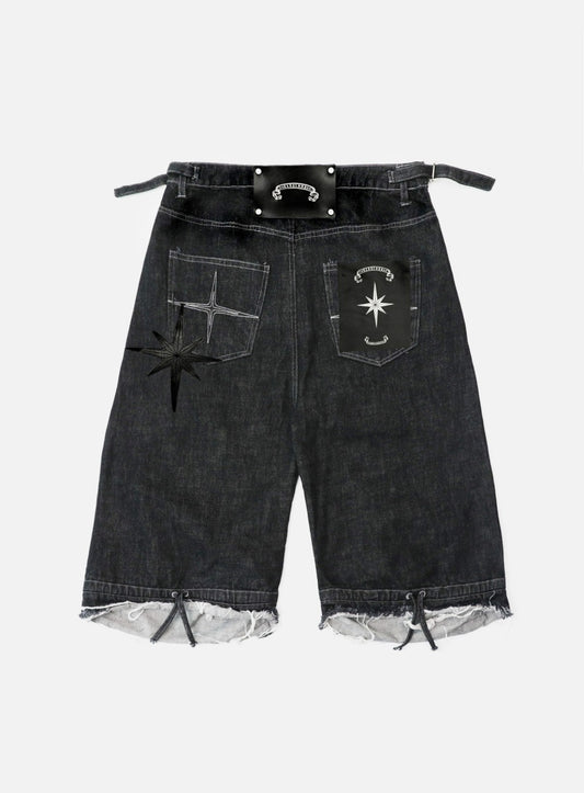 Cosmo Patch Convex Bermuda Pants - Black