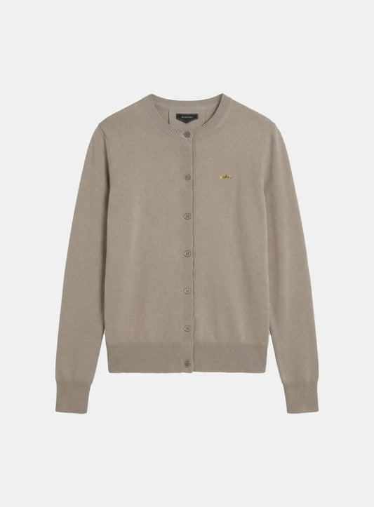 [w-knt26-014] Fine Merino Wool Crewneck Cardigan - Sand