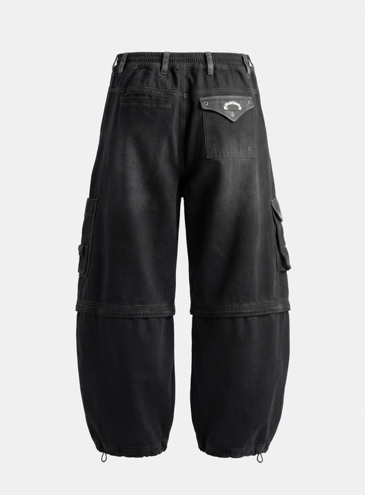 [w-pts25-131] Distressed Convertible Cargo Pants - Black