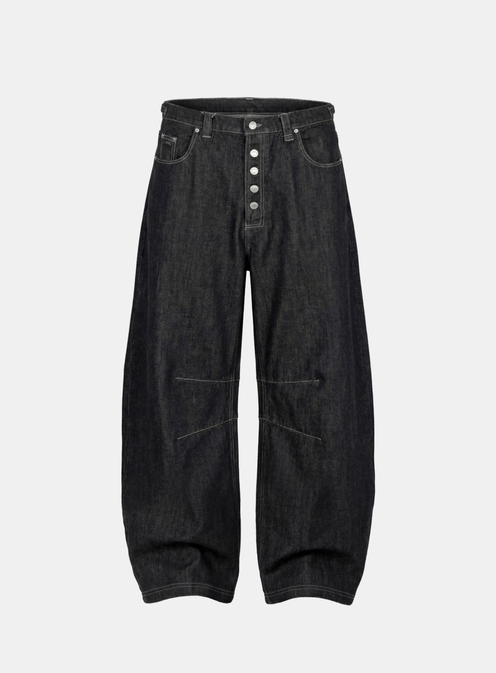 [w-pts26-089] 0509 Button Fly Curved Pants - Black Denim