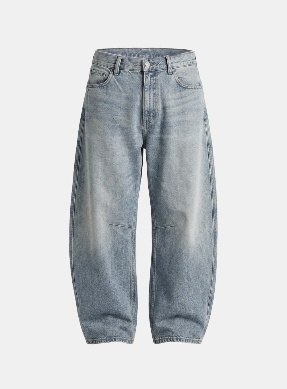 [w-pts26-097] 0521 Cinch-Back Semi Curved Pants - Light Blue Denim