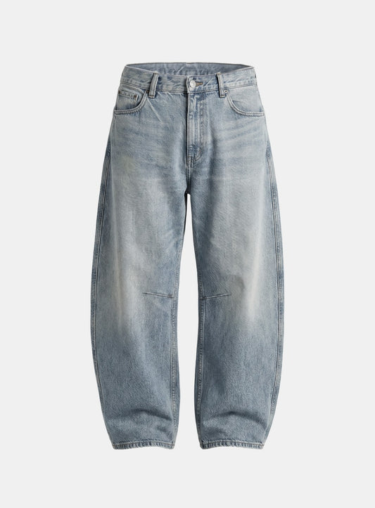 [w-pts26-097] 0521 Cinch-Back Semi Curved Pants - Light Blue Denim