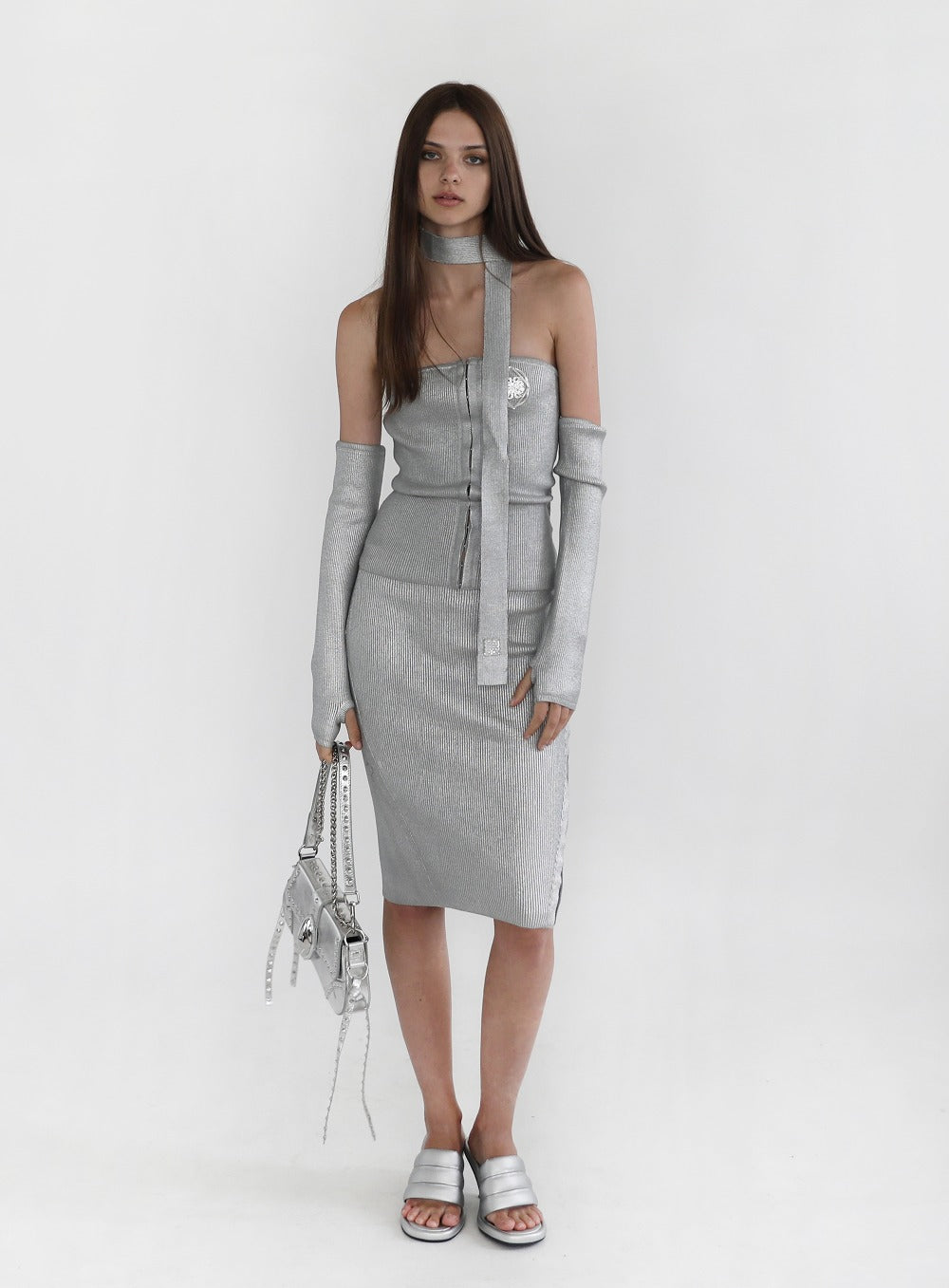 Fleur Metal Tube Top Set 2pcs - Silver