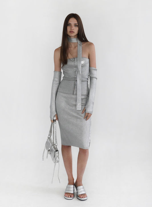 Fleur Metal Tube Top Set 2pcs - Silver