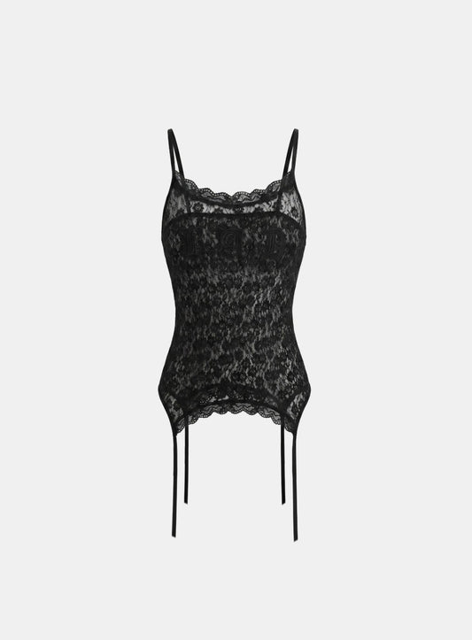 [w-tnk26-042] Garter Lace Cami Tank - Black
