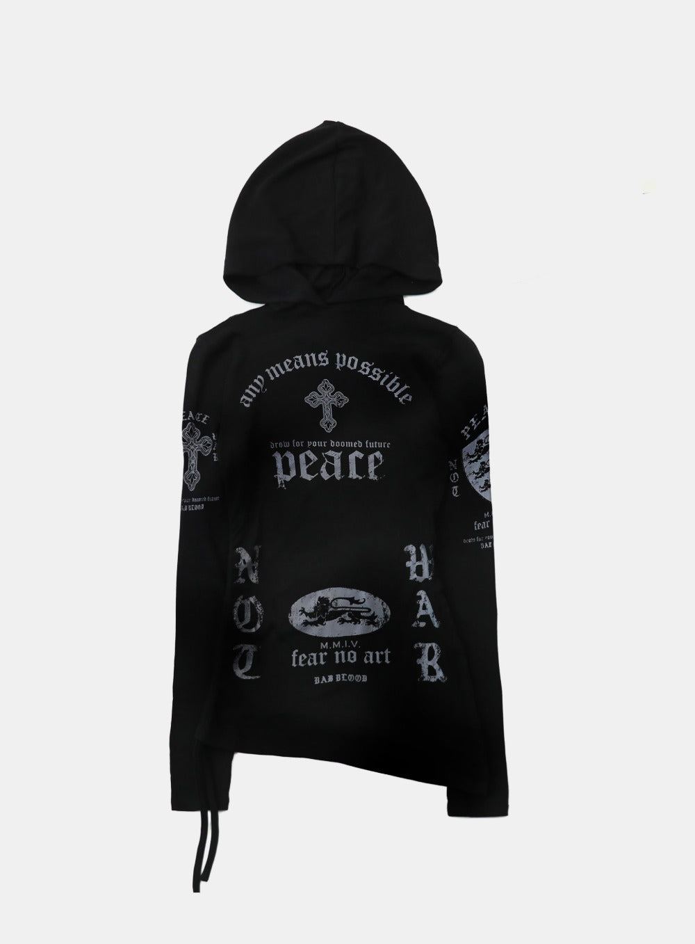 [w-hde25-089] PEACE NOT WAR Slim Cutout Hoodie - Black
