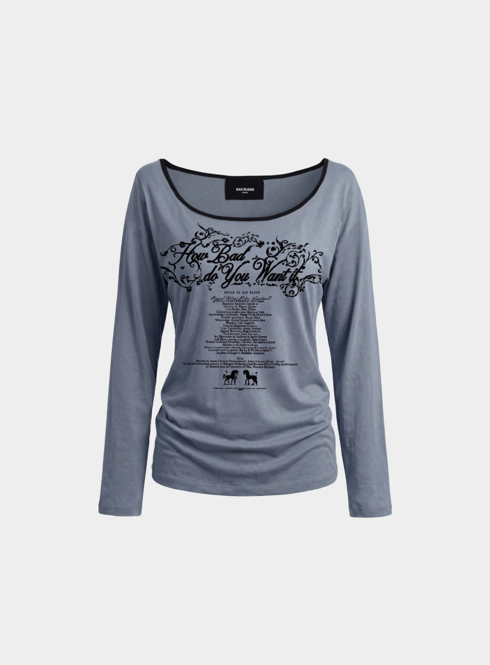 [w-tee26-128] Script Graphic Ringer Loose-Fit T-Shirt - Sky Blue