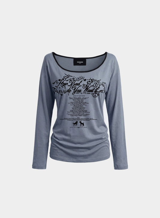 [w-tee26-128] Script Graphic Ringer Loose-Fit T-Shirt - Sky Blue