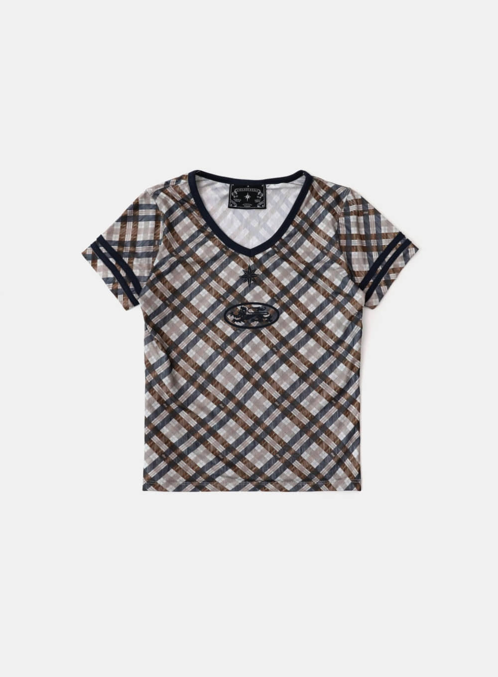 91 V-neck Jersey T-shirt - Beige Check