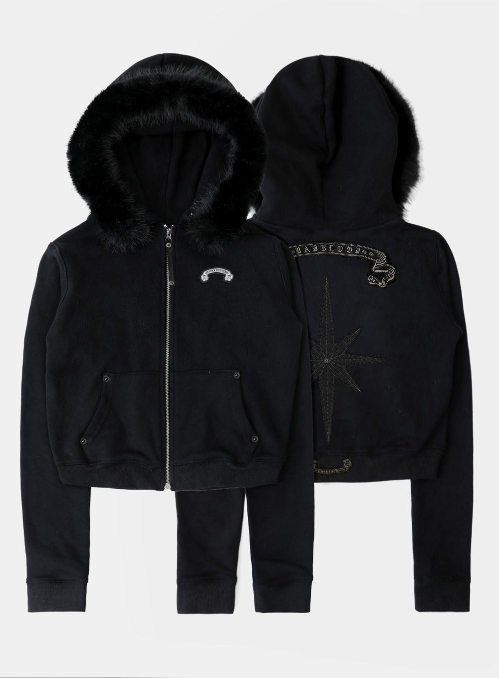 Cosmo11 Detachable Fur Hooded Zip-Up - Black