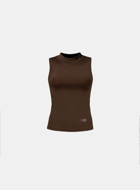 [w-tnk26-027] Everyday Mock-Neck Tank - Brown